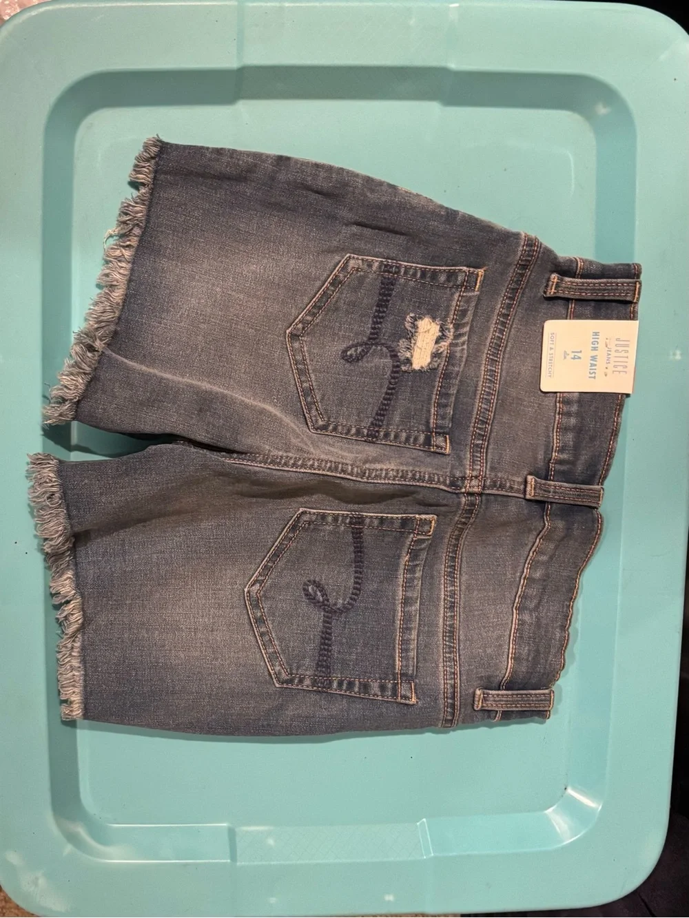 Justice Distressed Button-Fly Denim Shorts - Blue